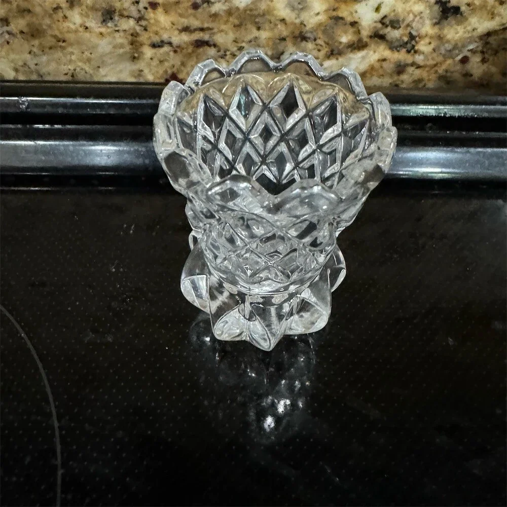 Vintage Clear Pressed Glass Toothpick Holder Diamond Cut Scalloped Rim